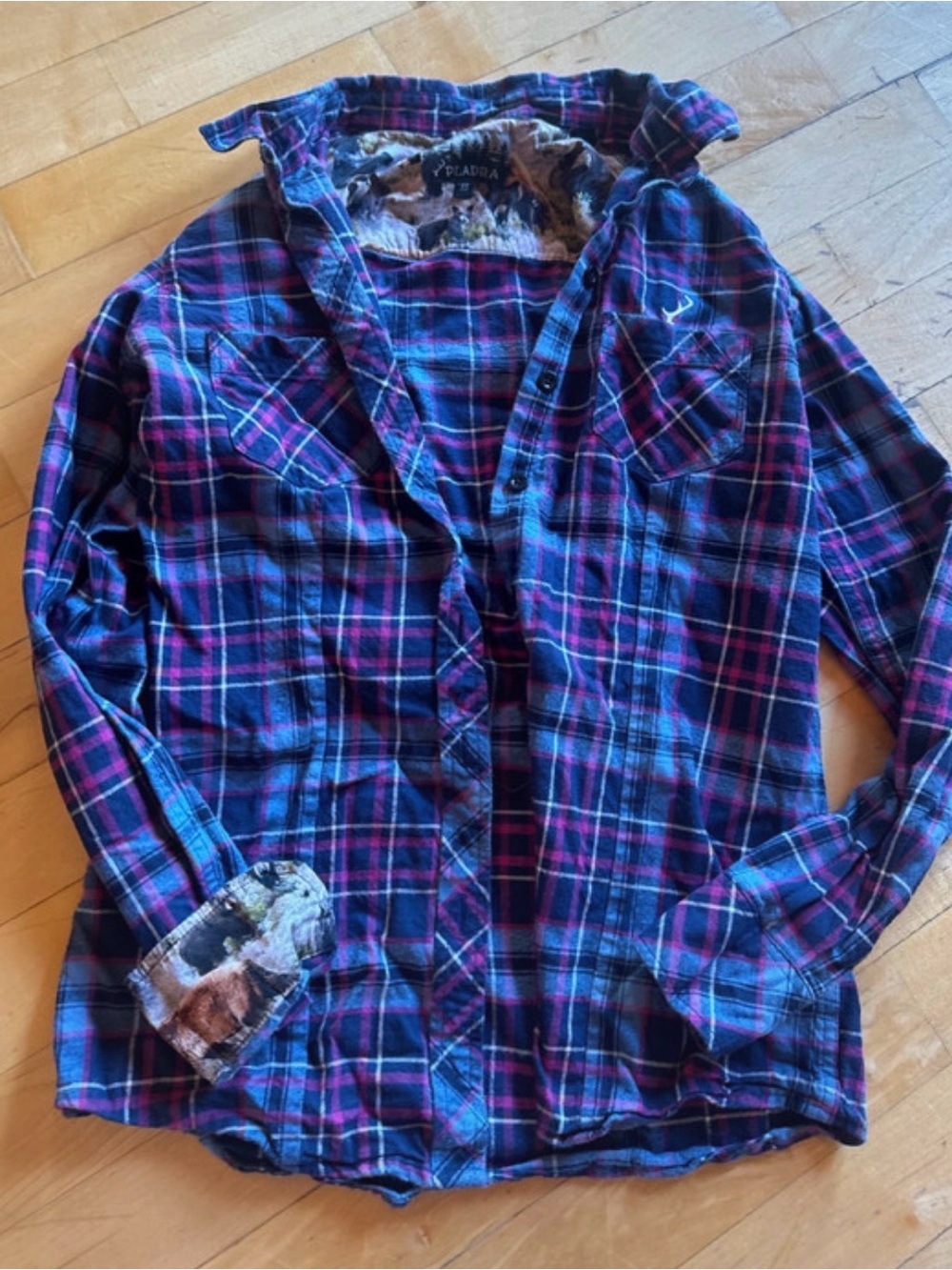 Kids Plaid Button-Down Shirt Jacket - Blue & Purple